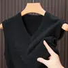 Chaleco de punto grueso para hombre transfronterizo, chaleco de punto sin mangas de mezcla de lana de color liso, cuello en V, estilo business casual