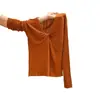 Camiseta de Tricô com Gola Alta e Mangas Longas Feminina Verão Design Fino Transparente Proteção Solar Cover-up Top