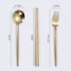 Juego de vajilla estilo occidental: juego de tres piezas de cuchillo y tenedor para bistec, cuchara de postre para uso doméstico, palillos, mango largo de acero inoxidable, estilo moderno de lujo ligero ins