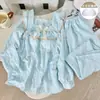 Vem com Bojo, Pijama de Algodão Nuvem Amassado Xadrez Cor Lisa para Mulheres, Nova Coleção Primavera e Outono para Estudantes, Calça de Manga Comprida, Roupa de Casa