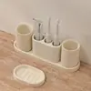 Conjunto de copos de lavatório em travertino off-white, copo para enxaguar a boca, porta-escova de dentes, copo de banheiro de alta estética com bandeja, frete grátis