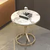 Mesa auxiliar de mármol de lujo ligero, mesa de café pequeña, mesa de esquina para sofá de sala de estar de mármol, mueble auxiliar redondo pequeño móvil para balcón