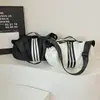 Bolso cruzado deportivo de rayas blancas y negras, bolsa de nailon de gran capacidad para gimnasio y viajes, bolso de hombro casual y versátil para estudiantes
