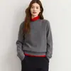 Estilo Sencillo Cuello Redondo Medio Alto Tejido de Cachemira para Mujer Holgado Manga Larga Capa Base Engrosada Suéter de Manga Larga para Mujer