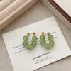 Pendientes de Primavera y Verano Frescos y Brillantes Estilo Chino Nuevo Retro Pendientes de Perlas de Piedra Natural Verde Pendientes de Botón Rosa Azul