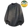 Novo suéter masculino de lã de ovelha, estilo casal, malha simples e de alta qualidade com gola henley, suéter coreano texturizado e estiloso