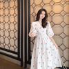 2024 Nuevo Descanso para el Té Vestido Floral Francés de Platycodon Estilo Retro Suave Cuello en V Mangas Abullonadas para Mujer Verano