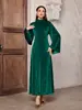 Vestido Nuevo de Terciopelo para Primavera y Otoño 2026 con Mangas Acampanadas, Cinturón y Cremallera