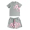 Estilo Europeu e Americano Rua Hip-Hop Estampa de Letras Solto Manga Curta Roupa Infantil Verão Tendência Casual Esportivo Conjunto