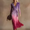 Vestido de punto de manga larga con cuello en V de estilo nuevo transfronterizo con elementos de impresión digital 3D, falda de moda y personalizada entallada a la cintura para mujer