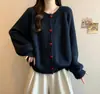 Estilo Coreano Otoño/Invierno 2026 Nuevo Cardigan de Punto con Cuello Redondo, Color Sólido y Botón de Corazón, Prenda Exterior para Mujer, Holgado, Versátil