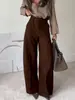 Pantalones anchos de mujer de color marrón oscuro para el trabajo, de cintura media, fluidos, de pierna recta, casuales, pantalones largos adelgazantes para la oficina