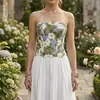 Corsé Floral Bordado Transfronterizo Europeo y Americano Bustier de Ballenas con Cierre de Espalda para Adelgazar y Ceñir la Cintura