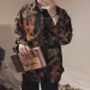 Camisa Corrente Estampada Retrô Estilo Hong Kong Masculina Bonita Solta Manga Longa Balada Masculina Fresca Fina Camisa Jaqueta Floral