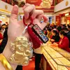 Chaveiro Ouro Puro 999 Deus da Riqueza Flor de Dinheiro Bolsa Pingente para Chave de Carro Presente Mais Vendido Pequeno Presente Prático Venda por Atacado