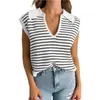 Estilo Coreano Sencillo Harajuku Casual Diario Vacaciones Viaje Top Cuello en V Sin Mangas Bloque de Color Rayas Chaleco Versátil para Mujer