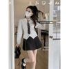 Camisa Curta Feminina Outono e Inverno Branca Manga Bufante Top Cintura Manga Longa Camisa Gravata Estilo Preppy Conjunto Uniforme Jk