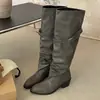 Botas Retro Británicas Negras de Tacón Grueso Botas Largas para Mujer Verano 2026 Nuevas de Gama Alta Adelgazantes que Aumentan la Altura Botas de Jinete