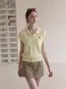 Camisa POLO de Tricô de Seda de Gelo Listrada Estilo Coreano Manga Curta Feminina Verão Petite Gola Curta Manga Curta Top 8234