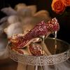 Tacones Altos para Mujer 2025 Nuevos Zapatos Rojos de Boda Traje Xiuhe Boda Chino Elegante Francés Vestido de Novia Novia Pedrería Brillante