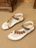 Zapatos de Mujer Estilo Étnico Bohemio, Sandalias Planas de Playa de Moda Veraniega, Chanclas con Cuentas, Sandalias Estilo Europeo y Americano