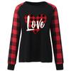 Día de San Valentín Manga Larga Raglán Manga a Cuadros AMOR Estampado Camiseta de Manga Larga Top Casual de Algodón para Mujer Europeo y Americano
