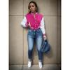 Chaqueta de Bloques de Color para Mujer Europea y Americana de Primavera y Otoño 2024, Abrigo de Traje de Béisbol con Letras de Un Solo Botón, Chaqueta Deportiva