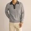 Suéter polo masculino em tricô trançado estilo retrô americano, um look de duas peças, para outono e inverno, corte justo, blusa de tricô casual