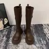 Botas de cavaleiro com sola grossa 2026 novo modelo, botas longas, botas de salto alto para mulheres, primavera e outono, gola dobrável Botas Martin, marrom Maillard