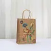 Sacola de Compras Vintage de Papel Kraft com Estampa Floral, Sacola para Embalagem de Festa, Sacola de Doces para Shopping, Sacola para Viagem no Atacado