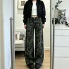 Calça jeans camuflada de perna reta para mulheres, nova coleção outono 2026, plus size, cintura alta, modelagem que emagrece, corte solto, calça versátil de perna larga
