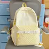 Mochila para niña con ribete de encaje estilo japonés, bolsa linda de doble hombro estilo universitario ins, mochila a cuadros de gran capacidad para estudiantes de secundaria
