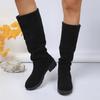 Nuevas Botas Altas de Ante Estilo Británico Otoño 2025 Talla Grande Adelgazantes Plisadas Punta Redonda Botas de Montar Transfronterizas para Mujer