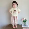 Conjunto de Verão para Meninas Girassol Girl Set 2026 Novo Estilo Algodão com Laço Camiseta Conjunto Casual de Duas Peças