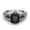 Anillo de Aleación Nuevo Estilo Europeo y Americano de Lujo Transfronterizo con Microincrustación Completa de Diamantes y Circonita Negra Cuadrada de Color Degradado para Mujer