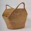 Bolsa de Palha Trançada Tecida à Mão, Novo Estilo, para Sala de Estar, Brinquedos, Lanches e Livros, com Alça Portátil
