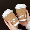 Caneca de Café com Textura de Madeira Macia Famosa na Internet, Copo de Papel Descartável para Café com Tampa, Copo para Viagem para Bebidas Quentes, Impressão de Logo Personalizável
