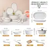 Estilo Escandinavo Casual Linha Preta Conjunto de Louça de Cerâmica para 2-10 Pessoas Pratos Criativos para Casa Tigelas e Hashis Conjunto de Talheres Presente