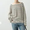 Top de punto a rayas estilo francés para mujer, cuello barco, corte holgado, hombros caídos, manga larga casual, CES2026 Otoño