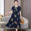 Novo Vestido de Algodão Estiloso para Mães de Meia-Idade, Vestido Longo de Viscose com Barra Ampla Plus-Size para Mulheres de Meia-Idade e Idosas