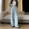 Calça Feminina de Verão Fina Estilo Yamamoto com Caimento Fluido, Solta e Casual, Adequada para Figuras Baixas, Cintura Elástica, Calça de Perna Larga em Seda Gelada