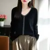 Suéter de Punto con Escote en V y Pedrería, Manga Larga para Mujer, Suéter Corto Exquisito con Pedrería, Top Interior Brillante para Fiestas de Otoño e Invierno