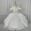 Vestido Blanco de un Hombro, Vestido de Princesa para Cumpleaños, Falda Corta Abullonada, Presentador Infantil de Pasarela, Atuendo de Presentación para Niña de las Flores de Piano