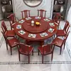 Novo Conjunto de Mesa e Cadeiras de Jantar de Madeira Maciça Estilo Chinês para Uso Doméstico, Mesa Redonda com Mesa Giratória, Mesa de Jantar Redonda com Fogão de Indução, Mesa Redonda Grande para Restaurantes