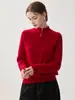 Suéter de punto 100% cachemir puro para mujer, con cuello semi-alto y cremallera, nuevo para otoño e invierno, de color liso, corte ajustado, con mangas largas