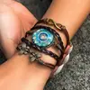 Jóias Transfronteiriças Europeias e Americanas Pulseira Trançada de Corda de Couro Vintage Pulseira de Couro Simples para Casal Pulseira Enrolada com Contas