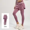 Pantalones de Yoga Juyitang Transfronterizos Bloque de Color Falsos de Dos Piezas, Anti-Exposición, de Cintura Alta, Control de Abdomen, Pantalones Deportivos de Yoga de Sensación de Piel Desnuda para Mujer