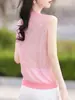 Chaleco sin mangas de ramio para mujer, jersey de cuello redondo, color liso, casual, tejido, camiseta interior, holgado, talla grande, jersey de verano