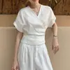 Conjunto de Camisa de Gola V e Calça Wide Leg Novo para o Verão de 2026 para Mulheres, Versátil, Solto, Emagrecedor, Elegante, Casual