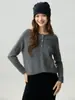 Suéter feminino de cashmere puro, gola Henley, meio abotoado, camada interna quente, corte solto, emagrecimento, elegante, base de malha